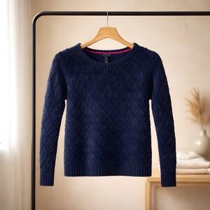 Tommy Hilfiger Womens Navy Blue Pointelle Bobble Knit Crew Neck Sweater Size M